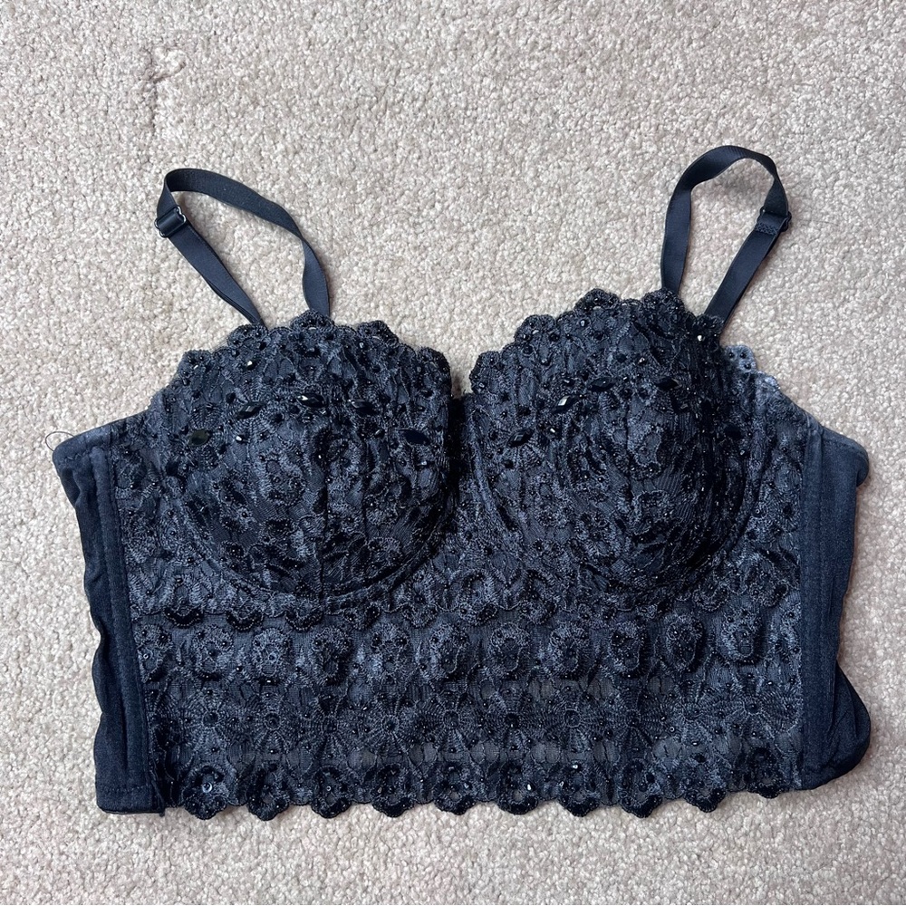 Black Lace Bustier / Cropped Corset Top